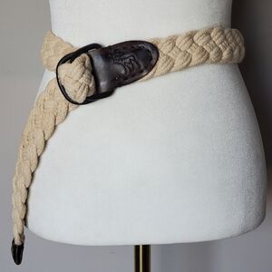 Abercrombie & Fitch Men's Nautical Rope & Leather D-Ring Cream Logo Belt 28